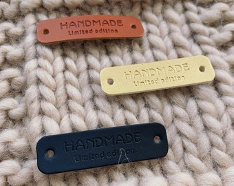 Set of 5 faux leather labels to sew onto knitwear, clothing, accessories - gold, black, or tan