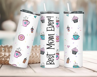 Best Mom Ever! Coffee Love Tumbler Wrap -Digital Download 300 DPI PNG - 11.28” x 10” -  Hand Drawn Doodle Art - Mom Needs Some Coffee Love!