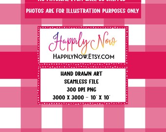 Watermelon Deep Pink and White Classic Gingham Plaid Seamless Surface Pattern - Sweet Summertime Vibes - 300 DPI PNG - Instant Download