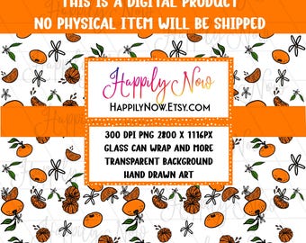 Tangerine Love Digital Wrap for Glass Can and more! Cute Hand-drawn Tangerines and Dlowers Pattern