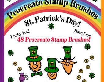 St Patrick’s Day Lucky Doodles 48 Procreate Stamp Brushes + Bonus Coloring Page
