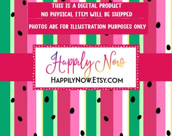 Watermelon Colors Striped Seamless Surface Pattern - 2 Patterns Included - With Watermelon Seeds and Stripes Only No Seeds! 300 DPI PNG
