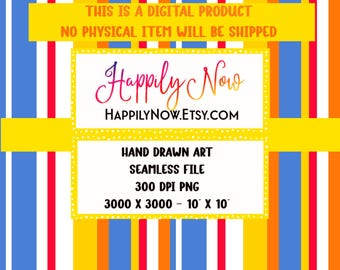 Bright Cheerful Stripe Seamless Surface Pattern - Red, Orange, Yellow, Blue and White - Coordinates with all Happy Rainy Day Patterns