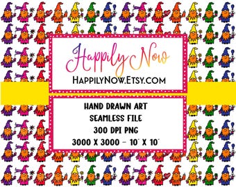 Happily Ever Gnomies Stripe Seamless Pattern ~ Rainbow Stripes composed of Gnomes each hol