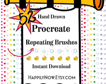 52 Procreate Repeating Stamp Brushes ~ Happy Doodle Style ~ Fun & Creative Digital Stamps for Journals, Art and Perfect for Kids of All Ages