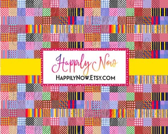 Quilt-like Madras Inspired Seamless Pattern - Comprised of dozens of plaid and striped squares - hand drawn - instant download 300 DPI PNG