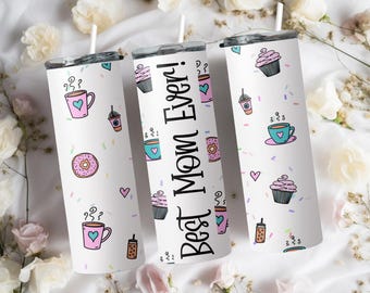 Best Mom Ever! Coffee Love 20oz Skinny Stainless Steel Tumbler - Perfect Gift for Mom - Hand Drawn Art - Joyful Love With Every Sip