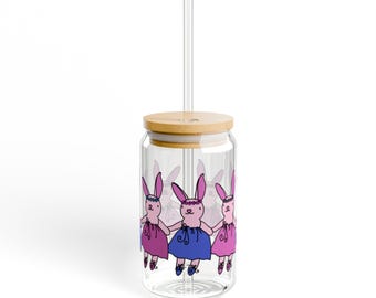 Ballerina Bunnies Sipper Glass Can, 16oz Sweet Hand Drawn Art - Charming and Fun