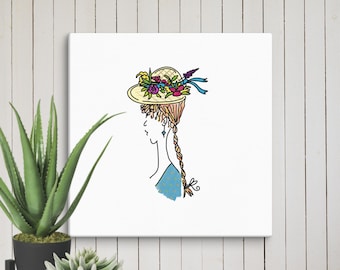 Lady in hat hand drawn digital print Canvas