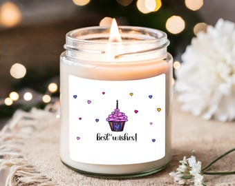 Best Wishes Candle - Hand drawn happy doodle style Cupcake with candle and heart sprinkles - Birthdays, Celebrations or Just Because!