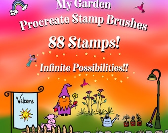 88 My Garden Procreate Stamp Brushes - Hand Drawn Happy Doodle Style