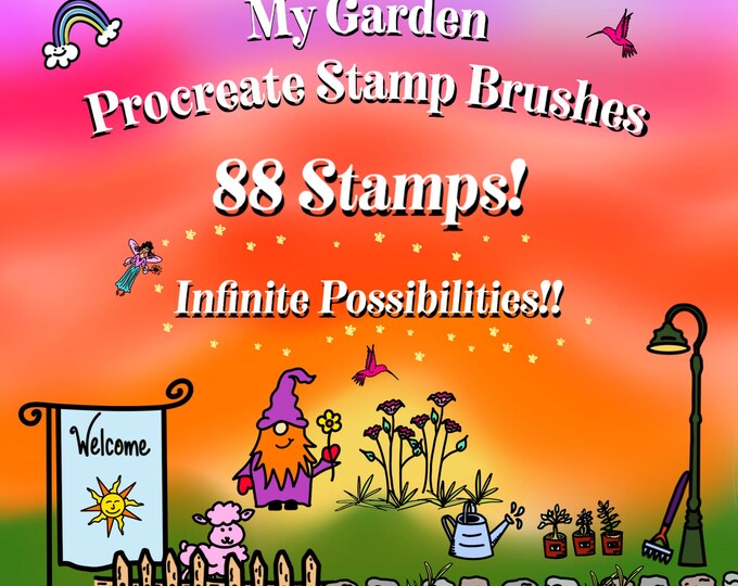Featured listing image: 88 My Garden Procreate Stamp Brushes - Hand Drawn Happy Doodle Style