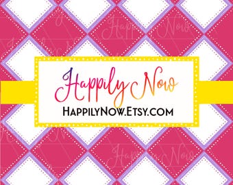 Pink and White Diamond Check -Seamless with lavender trim and dots, hearts, and star accents with sweet accents - Sweetheart design