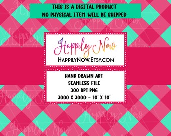 Watermelon Colors Seamless Repeating Surface Design - Diamond Gingham Pattern in Fruity Deep Pink and Green - Commercial Use Allowed