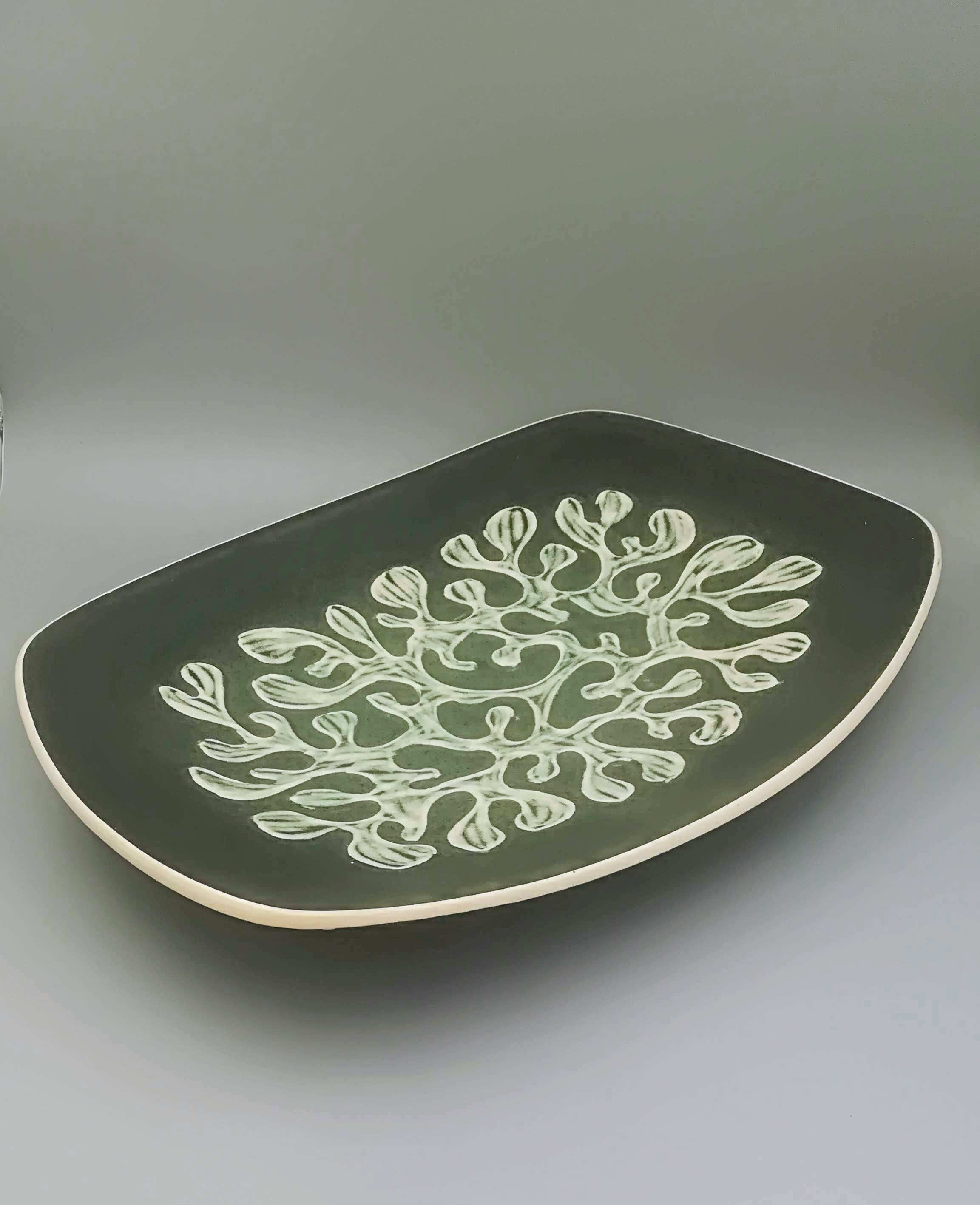 Mid century Danish pottery bowl extra large organic motive ,OJ keramik