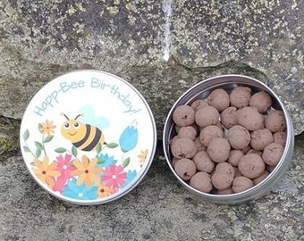Wildflower Seed Bombs Tin, Happ-Bee Birthday!,  Seed Balls, Happy Birthday,  Bee Friendly, Peat Free, No Grass, Wild Flower Meadow, Gifts