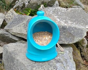 Bell Ceramic Bird Feeder, Turquoise, Hanging Bird Feeder, Large Bird Feeder, Bird House, Nest Box, Birthday Gift, New Home, Gifts