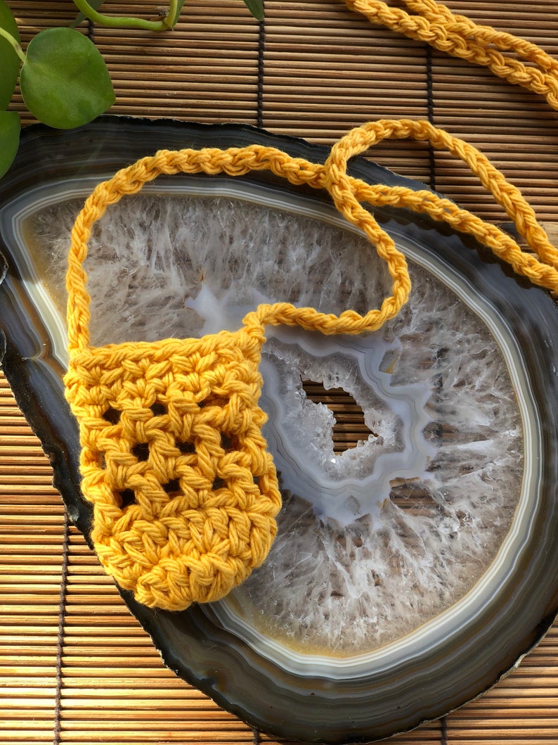 Crocheted Crystal Pouch Necklace Etsy
