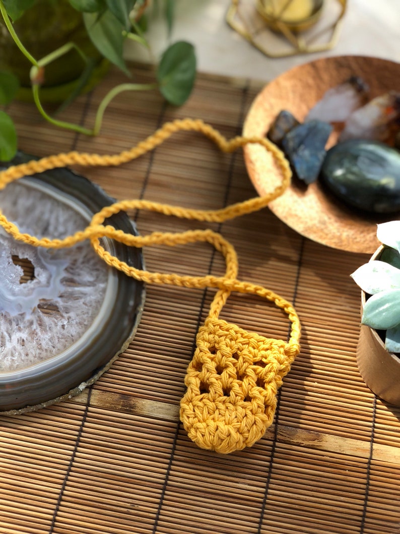 Crocheted Crystal Pouch Necklace Etsy