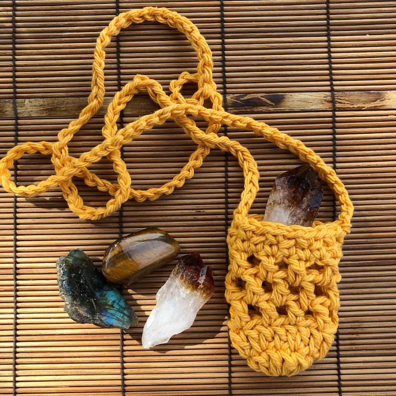 Crocheted Crystal Pouch Necklace Etsy