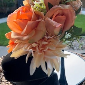 Peach Rose Floral Arrangement: Black Stiletto Shoe Centerpiece