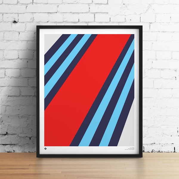 Impression d'art mural sport automobile | Martini Lancia 037 livrée de course de rallye | Affiche giclée contemporaine de qualité supérieure, 40 x 50 cm, sans cadre