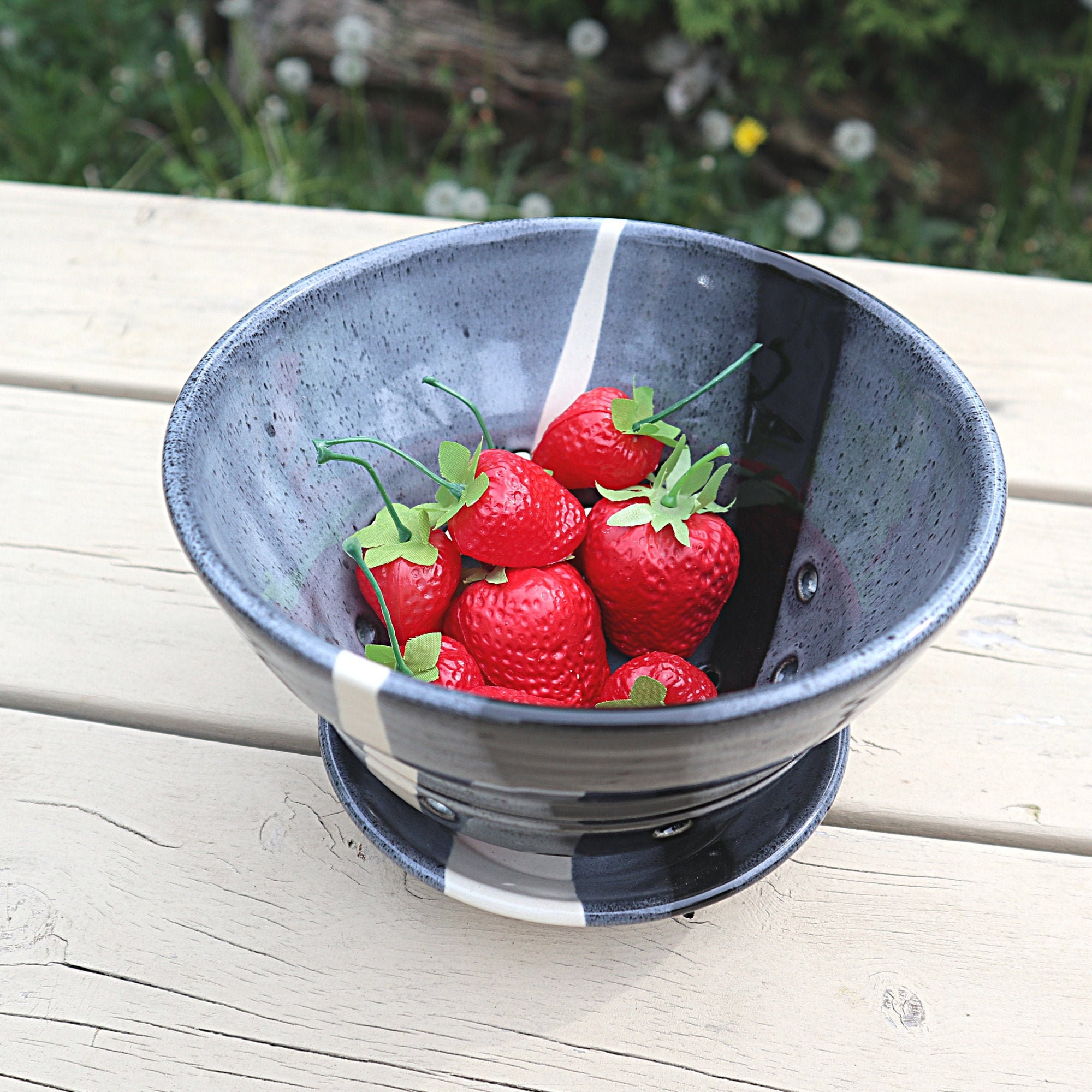 Handmade Ceramic Glazed Berry Bowl Colander Strainer Cookware Colanders