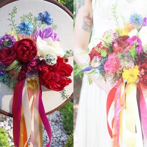 4 year wedding anniversary gift  Embroidered Wedding bouquet 4th 12th anniversary gift her linen anniversary gift wife Silk anniversary gift