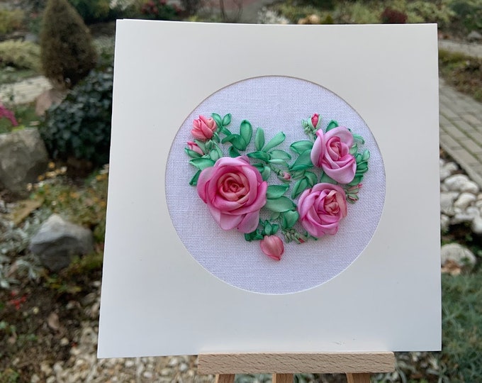 Greeting card with heart  Valentine's Day Happy aniversary 3D Embroidery Anniversary gift for women Flower Beautiful Floral for any occasion