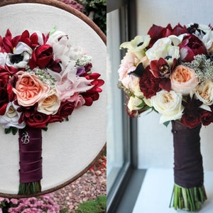 4 year wedding anniversary gift  Embroidered Wedding bouquet 4th 12th anniversary gift her linen anniversary gift wife Silk anniversary gift