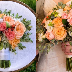 Linen Anniversary Gift for Wife | Custom Embroidered Wedding Bouquet Hoop | 4th Anniversary | 12th Silk Anniversary | Bridal Keepsake Art