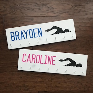 Two Pack, Swim Ribbon Holder Personalized Award Display with Hooks/Clips Bundle