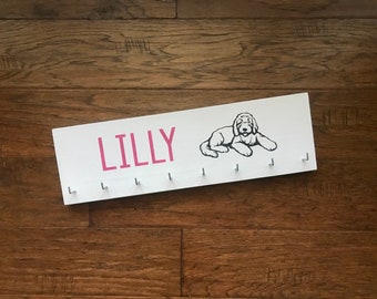 Personalized Pet Leash Collar Holder with Hooks