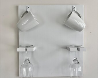 Coffee Tea and Wine Sign: Kitchen Cup & Glass Stem Holder - White