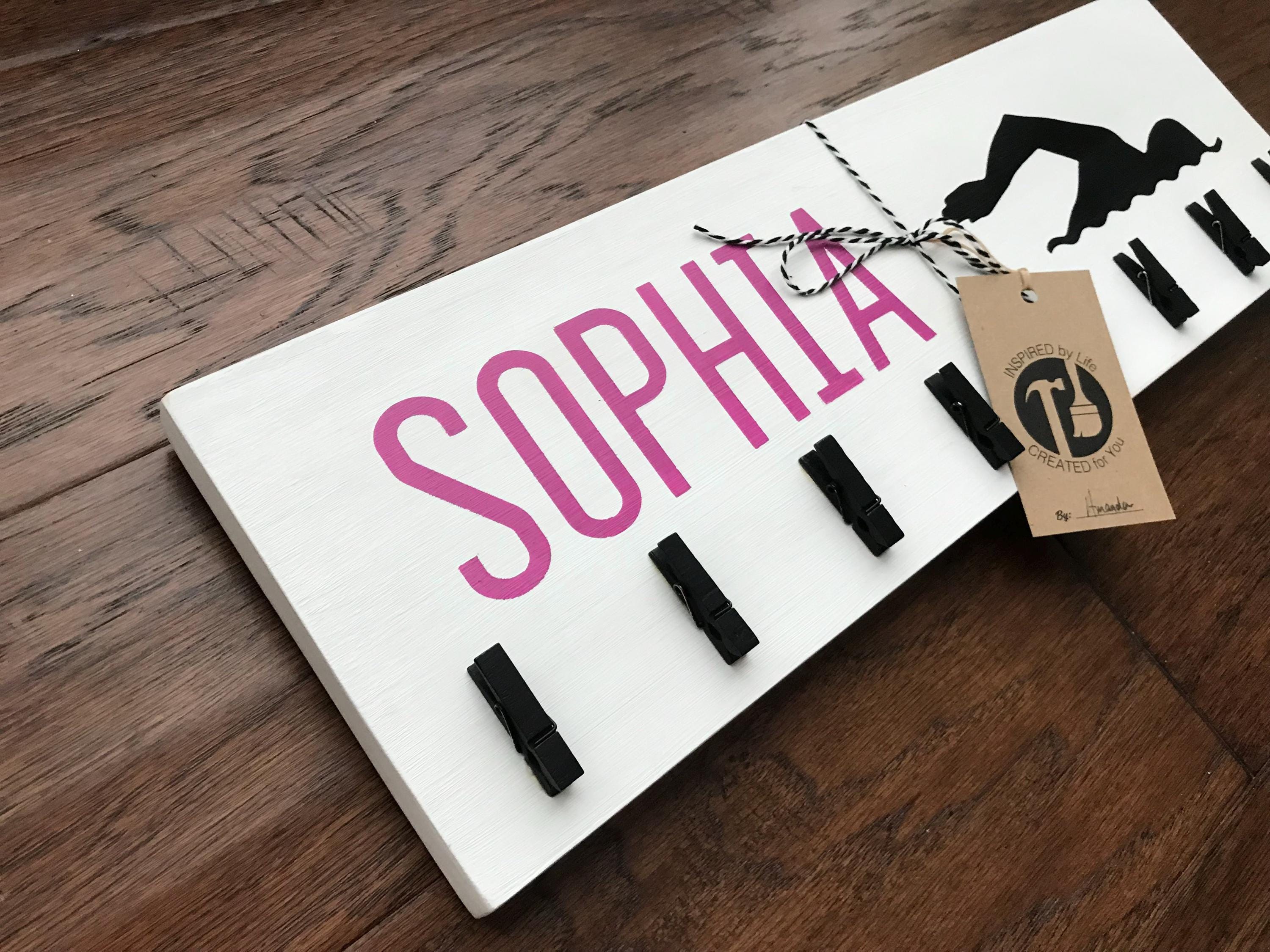 Personalized Swim Ribbon Holder Award Display with Hooks/Clips