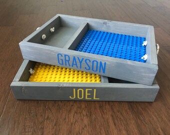 Kids Play Tray - with Divider, WITH Name, Big Building Blocks, 10x10 plate, kids gift, single