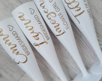 Personalised White Prosecco Flute - Name on Prosecco flute - Hen Party Gifts - Bridesmaid Gift - Plastic Champagne Flutes - Bridal Shower