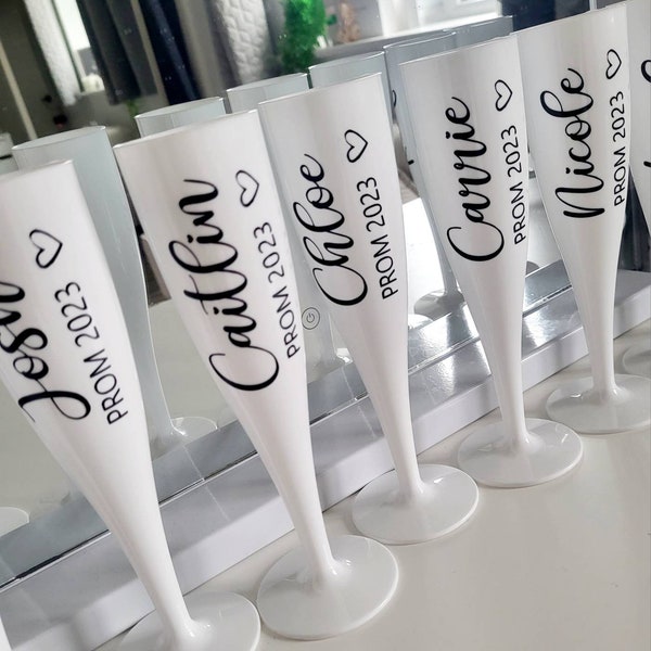 Personalised White Champagne Flute - Name on Champagne Glass - Prom Gifts - Bridesmaid Gift -Plastic Champagne Flutes - Leavers Prom Gift