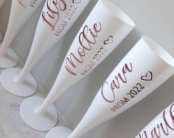 Personalised White Champagne Flute - Name on Champagne Glass - Prom Gifts - Bridesmaid Gift -Plastic Champagne Flutes - Leavers Prom Gift