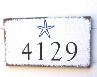 House Numbers Beach House, Coastal Decor, Starfish Address Sign, Beach Address Sign,Wood House Numbers Sign, Rustic Beach Sign, Beach Decor
