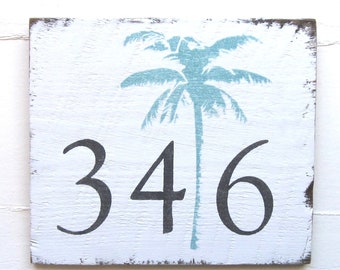 Beach Address Sign, Palm Tree Address Sign, Custom Wood Address Sign, House Numbers, Address Plaque, Beach House Decor, Coastal Address Sign
