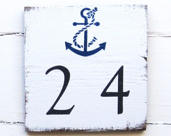 Nautical Address Sign, Beach House Address Sign, House Number Sign, Anchor Decor, Lake House Decor, Coastal Decor, Rustic Beach Sign