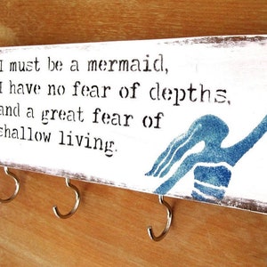 MERMAID Wood Sign, Beach House Decor, Coastal Key Holder for Wall,  Rustic Beach Key Holder, Key Rack, Seaside Decor, Entryway Key Hook