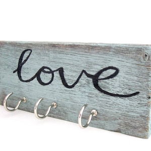 Coastal Decor Beach House, LOVE Key Holder for Wall, Rustic Beach Decor, Beach Cottage Decor, Shabby Chic Key Holder, Rustic Love Decor