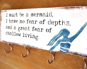 MERMAID Wood Sign, Beach House Decor, Coastal Key Holder for Wall,  Rustic Beach Key Holder, Key Rack, Seaside Decor, Entryway Key Hook