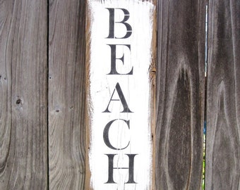 BEACH Sign Wood, White Distressed,Rustic Beach Decor, Beach Wall Decor, Beach House Gift, Coastal Sign Decor, Beach Farmhouse,Beach Cottage