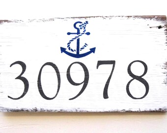 Anchor Address Sign, Coastal Decor, Nautical House Numbers, Address Sign, Beach Address Sign, Wood House Numbers Sign,Rustic Beach Sign