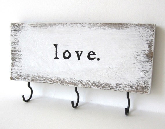 Farmhouse LOVE Decor, Shabby Chic Key Rack, Rustic Key Holder for Wall, Distressed Farmhouse Decor, Love Sign, Entryway Hooks, Key Hanger