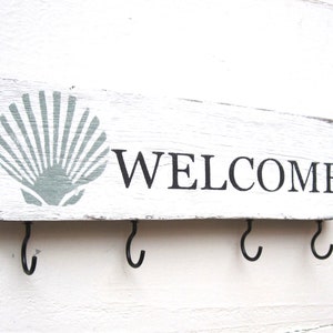Entryway Key Holder, WELCOME Key Rack, Key Holder for Wall, Key Hooks for Wall, Nautical Decor, Coastal Gift, Beach House Decor,Welcome Sign
