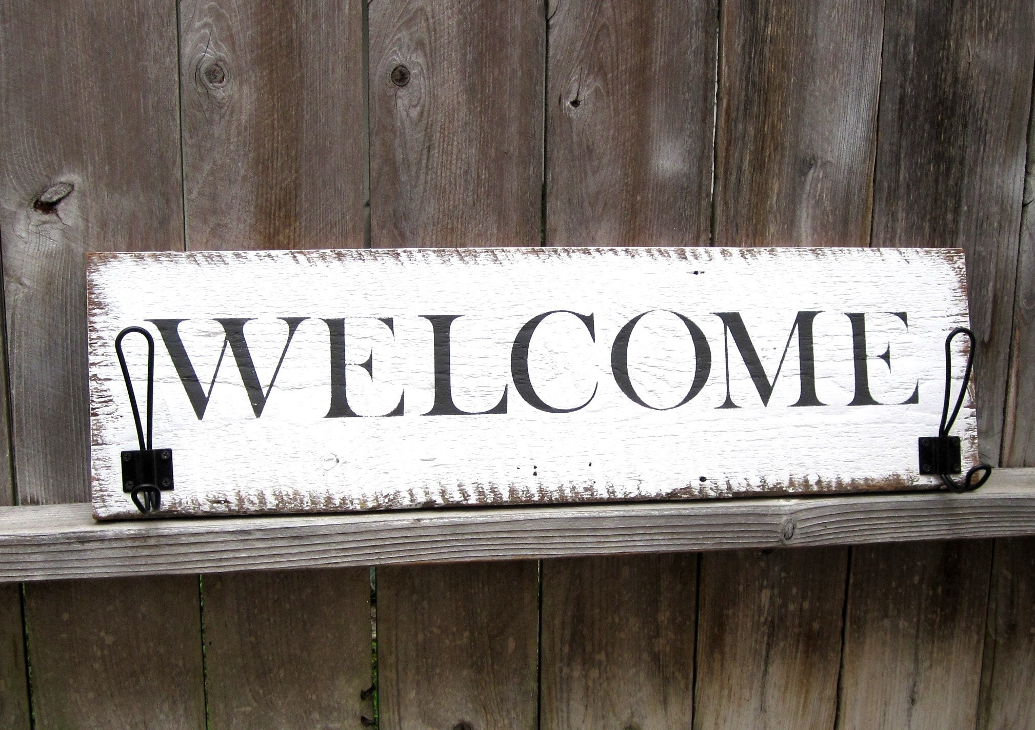 WELCOME Sign Rustic Home Decor Entryway Coat Hooks Rustic | Etsy